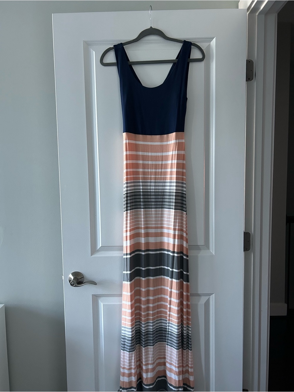 Market & Spruce Navy and Peach Striped Sleeveless Maxi Dress
